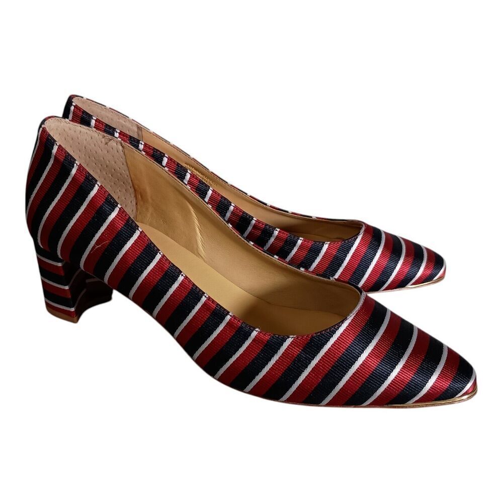 Talbots Kelsey Block Heel Pumps Shoes Textile Striped Women's 6